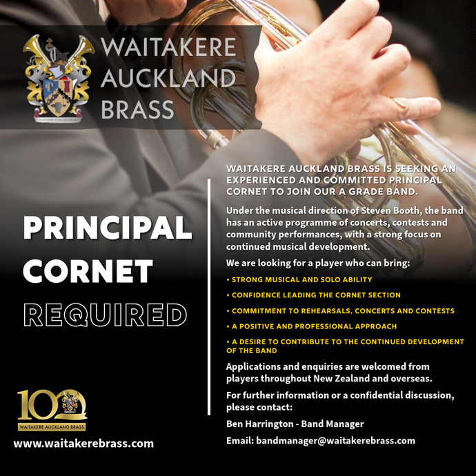 Waitakere Auckland Brass Band - Principal Cornet Required